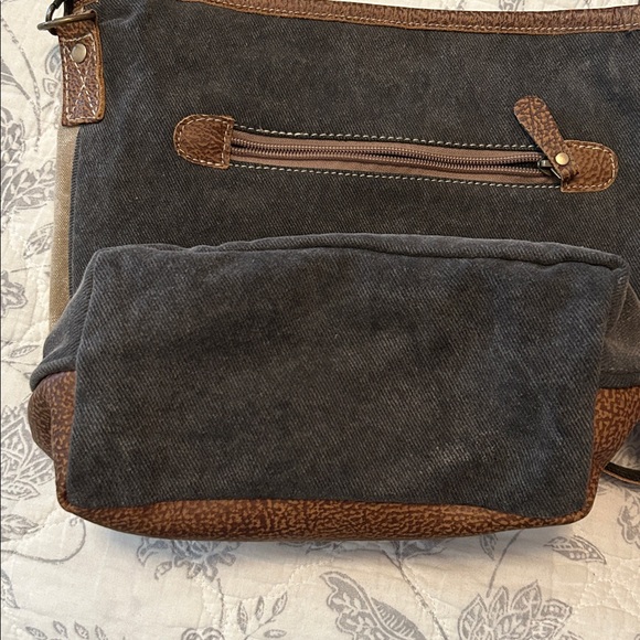 Myra Bag Peace Pocket Shoulder Bag Tote Canvas Denim Leather Western Cowgirl - Picture 5 of 5